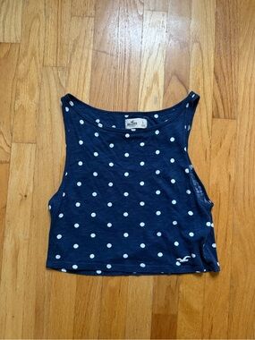 Hollister Navy Crop Tank with White Polka Dots